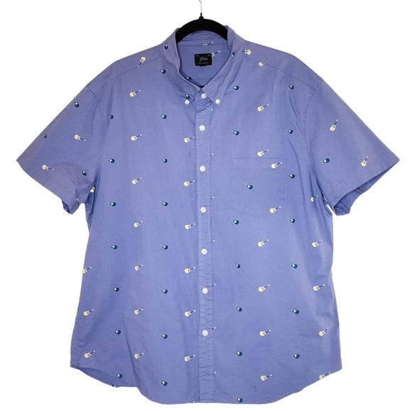 J. Crew Guitar Blue short sleeve button down shirt.  Men's size XXL. - Picture 12 of 12